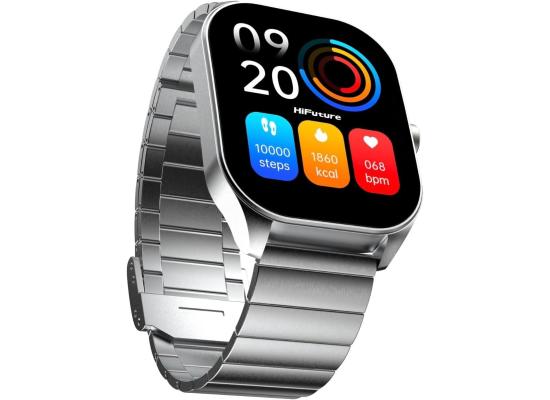 HiFuture Apex Smart Watch, Stainless Steel, Wireless Calling, 2.04 Inch AMOLED Display, IP68 Water Resistant, 7 Days Battery Life- Silver